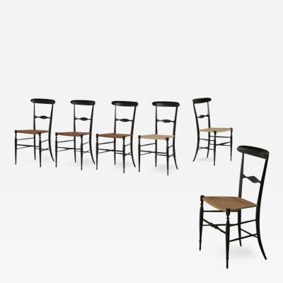 Giuseppe Gaetano Descalzi Set of Six Campanino Chairs by Colombo Sanguineti Chiavari with New Woven Cane