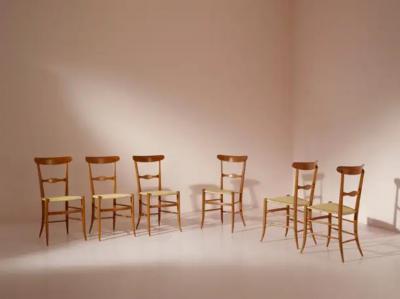 Giuseppe Gaetano Descalzi Set of Six Campanino Chairs by Fratelli Podest Chiavari 1960s New Woven Cane