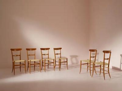 Giuseppe Gaetano Descalzi Set of Six Campanino Chairs by Fratelli Podest Chiavari 1960s New Woven Cane