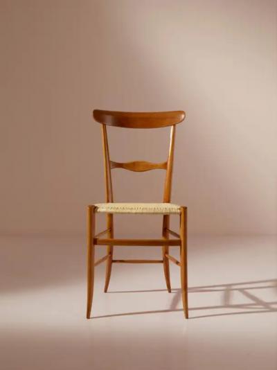 Giuseppe Gaetano Descalzi Set of Six Campanino Chairs by Fratelli Podest Chiavari 1960s New Woven Cane