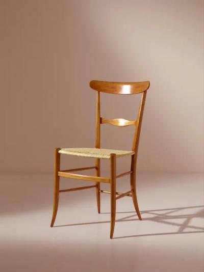 Giuseppe Gaetano Descalzi Set of Six Campanino Chairs by Fratelli Podest Chiavari 1960s New Woven Cane