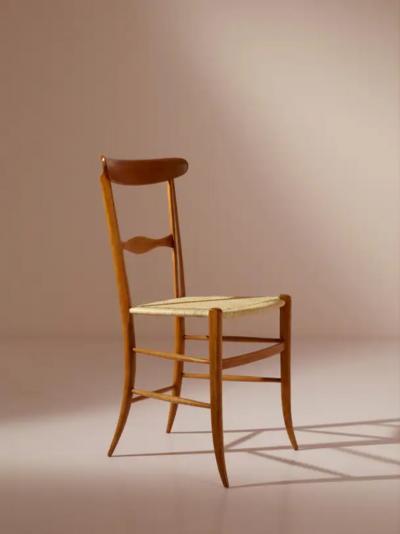 Giuseppe Gaetano Descalzi Set of Six Campanino Chairs by Fratelli Podest Chiavari 1960s New Woven Cane