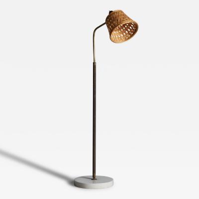 Giuseppe Ostuni Floor Lamp with Brass Marble and Rattan Italy 1950s