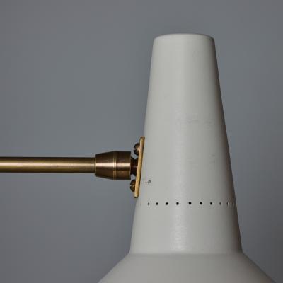 Giuseppe Ostuni Large Three Cone White and Brass Chandelier in the Style of Giuseppe Ostuni
