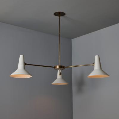 Giuseppe Ostuni Large Three Cone White and Brass Chandelier in the Style of Giuseppe Ostuni