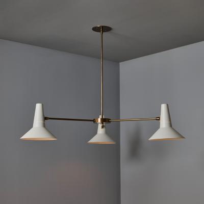 Giuseppe Ostuni Large Three Cone White and Brass Chandelier in the Style of Giuseppe Ostuni