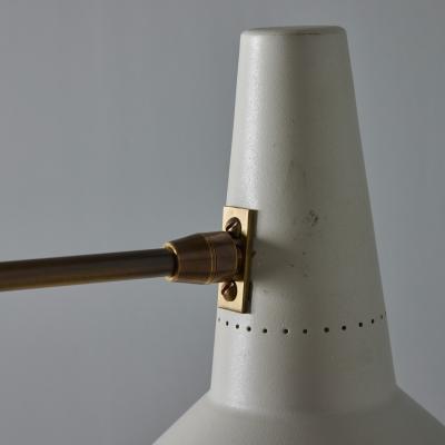 Giuseppe Ostuni Large Three Cone White and Brass Chandelier in the Style of Giuseppe Ostuni