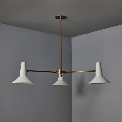 Giuseppe Ostuni Large Three Cone White and Brass Chandelier in the Style of Giuseppe Ostuni