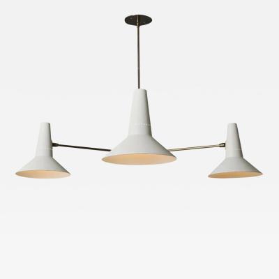 Giuseppe Ostuni Large Three Cone White and Brass Chandelier in the Style of Giuseppe Ostuni