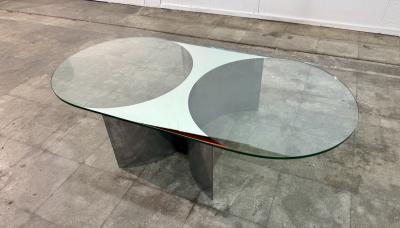 Giuseppe Raimondi Italian Mid Century Modern Glass and Metal Coffee Table by G Raimondi 1970s