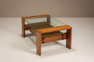 Giuseppe Rivadossi Brutalist Coffee Table in Slavonian Oak by Giuseppe Rivadossi Italy 1970s