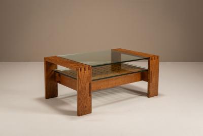 Giuseppe Rivadossi Brutalist Coffee Table in Slavonian Oak by Giuseppe Rivadossi Italy 1970s