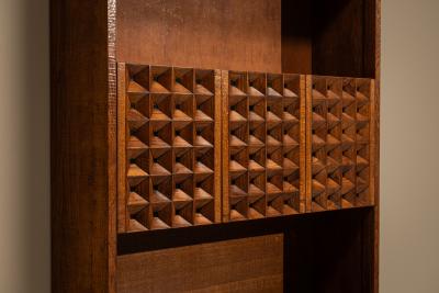 Giuseppe Rivadossi Large Giuseppe Rivadossi Bookcase in Carved Slavonian Oak Italy 1970s