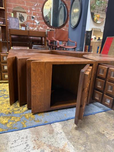 Giuseppe Rivadossi Rare Modular Quadrifoglio Coffee Table in Oak by Giuseppe Rivadossi 1970s
