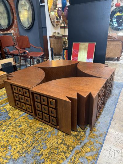 Giuseppe Rivadossi Rare Modular Quadrifoglio Coffee Table in Oak by Giuseppe Rivadossi 1970s