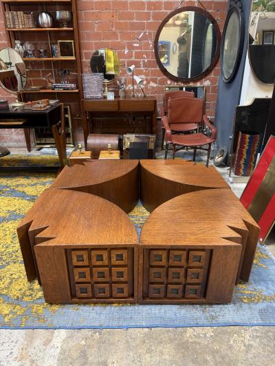 Giuseppe Rivadossi Rare Modular Quadrifoglio Coffee Table in Oak by Giuseppe Rivadossi 1970s