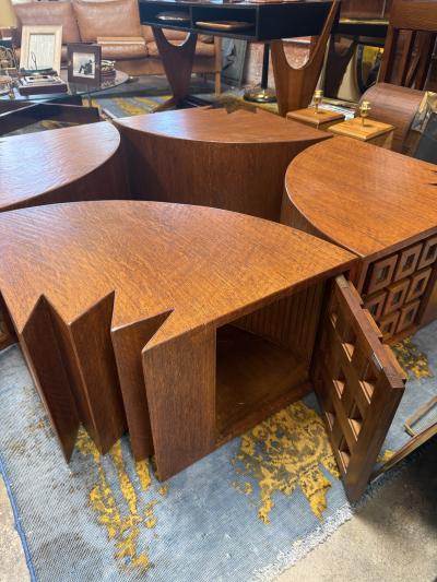 Giuseppe Rivadossi Rare Modular Quadrifoglio Coffee Table in Oak by Giuseppe Rivadossi 1970s