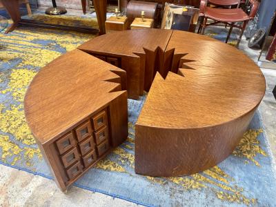 Giuseppe Rivadossi Rare Modular Quadrifoglio Coffee Table in Oak by Giuseppe Rivadossi 1970s