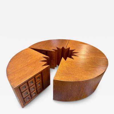 Giuseppe Rivadossi Rare Modular Quadrifoglio Coffee Table in Oak by Giuseppe Rivadossi 1970s
