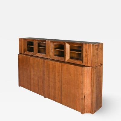 Giuseppe Rivadossi Rivadossi Solid Walnut Credenza with Vitrine Top Italy 1970s