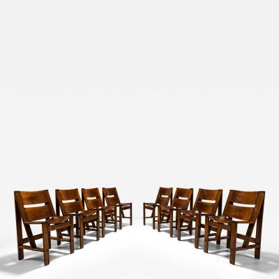 Giuseppe Rivadossi Set of Eight Regina Dining Chairs in Walnut by Officina Rivadossi Italy 1968