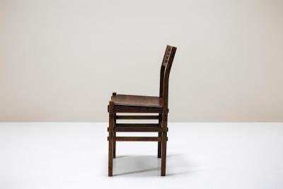 Giuseppe Rivadossi Set of Eight Rivadossi Dining Chairs with Carved Backrests in Slavonian Oak