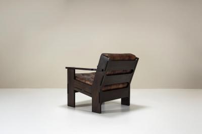 Giuseppe Rivadossi Set of Two Armchairs by Giuseppe Rivadossi in Leather and Slavonian Oak