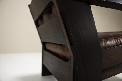 Giuseppe Rivadossi Set of Two Armchairs by Giuseppe Rivadossi in Leather and Slavonian Oak