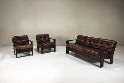 Giuseppe Rivadossi Three seater Sofa by Giuseppe Rivadossi in Slavonian Oak and Leather
