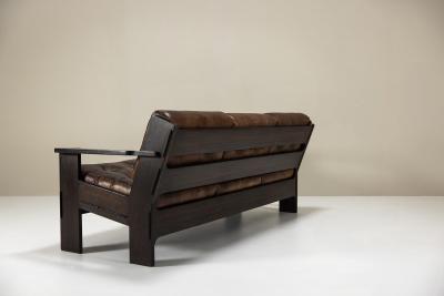Giuseppe Rivadossi Three seater Sofa by Giuseppe Rivadossi in Slavonian Oak and Leather