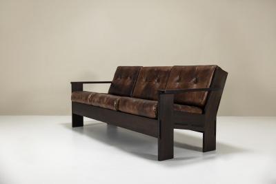 Giuseppe Rivadossi Three seater Sofa by Giuseppe Rivadossi in Slavonian Oak and Leather