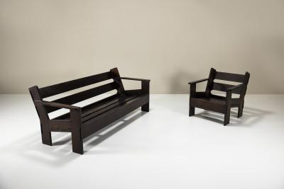 Giuseppe Rivadossi Three seater Sofa by Giuseppe Rivadossi in Slavonian Oak and Leather