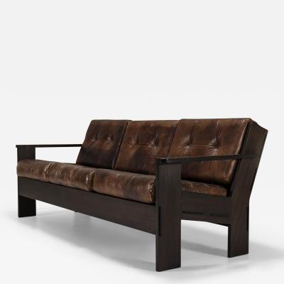 Giuseppe Rivadossi Three seater Sofa by Giuseppe Rivadossi in Slavonian Oak and Leather