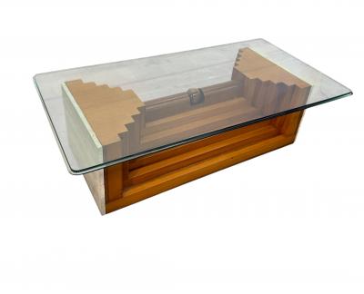 Giuseppe Rivadossi Wood and Glass Coffee Table with Sculptural Base 1970s by Giuseppe Rivadossi