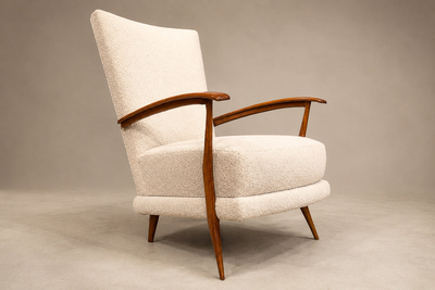Giuseppe Scapinelli Armchair in Cavi na Wood Leather and Boucl by Giuseppe Scapinelli Brazil