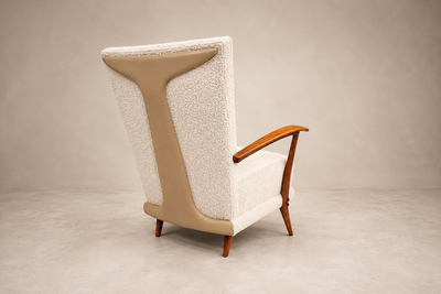 Giuseppe Scapinelli Armchair in Cavi na Wood Leather and Boucl by Giuseppe Scapinelli Brazil