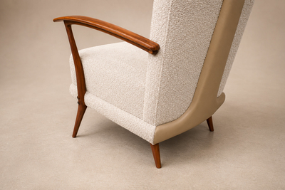 Giuseppe Scapinelli Armchair in Cavi na Wood Leather and Boucl by Giuseppe Scapinelli Brazil