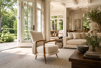 Giuseppe Scapinelli Armchair in Cavi na Wood Leather and Boucl by Giuseppe Scapinelli Brazil