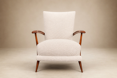 Giuseppe Scapinelli Armchair in Cavi na Wood Leather and Boucl by Giuseppe Scapinelli Brazil