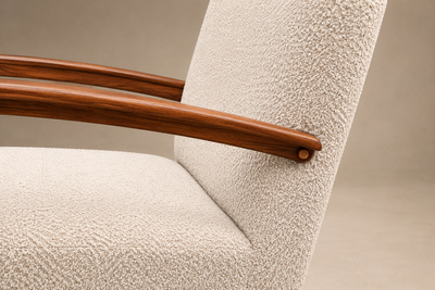 Giuseppe Scapinelli Armchair in Cavi na Wood Leather and Boucl by Giuseppe Scapinelli Brazil