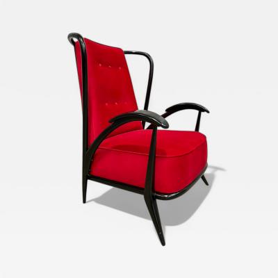 Giuseppe Scapinelli Armchair in Hardwood with Ebony Finish Red Fabric Giuseppe Scapinelli 1950s