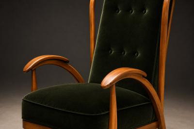 Giuseppe Scapinelli Armchair in Ivory Wood and Green Mohair by Giuseppe Scapinelli