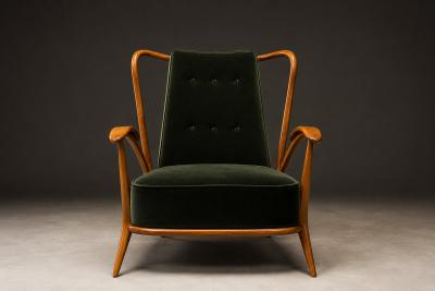 Giuseppe Scapinelli Armchair in Ivory Wood and Green Mohair by Giuseppe Scapinelli
