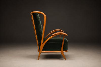 Giuseppe Scapinelli Armchair in Ivory Wood and Green Mohair by Giuseppe Scapinelli