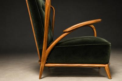 Giuseppe Scapinelli Armchair in Ivory Wood and Green Mohair by Giuseppe Scapinelli