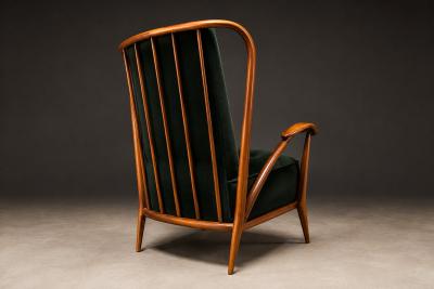 Giuseppe Scapinelli Armchair in Ivory Wood and Green Mohair by Giuseppe Scapinelli