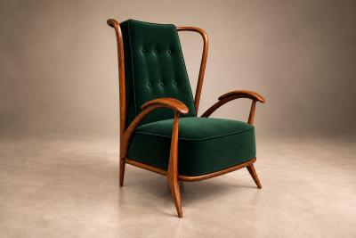Giuseppe Scapinelli Armchair in Ivory Wood and Green Velvet by Giuseppe Scapinelli Lot 581C