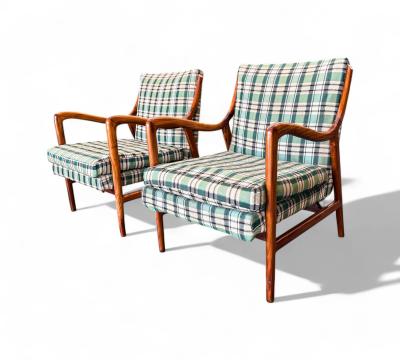 Giuseppe Scapinelli Armchairs in Caviuna Wood Fabric Giuseppe Scapinelli 1950s Lot 833