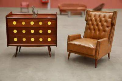 Giuseppe Scapinelli Brazilian Modern Armchair in Hardwood Leatherette Giuseppe Scapinelli 1950s