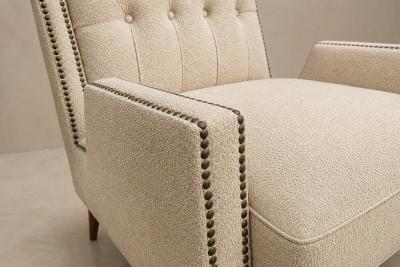 Giuseppe Scapinelli Brazilian Modern Armchair in Hardwood Warm Oatmeal Boucl by Scapinelli